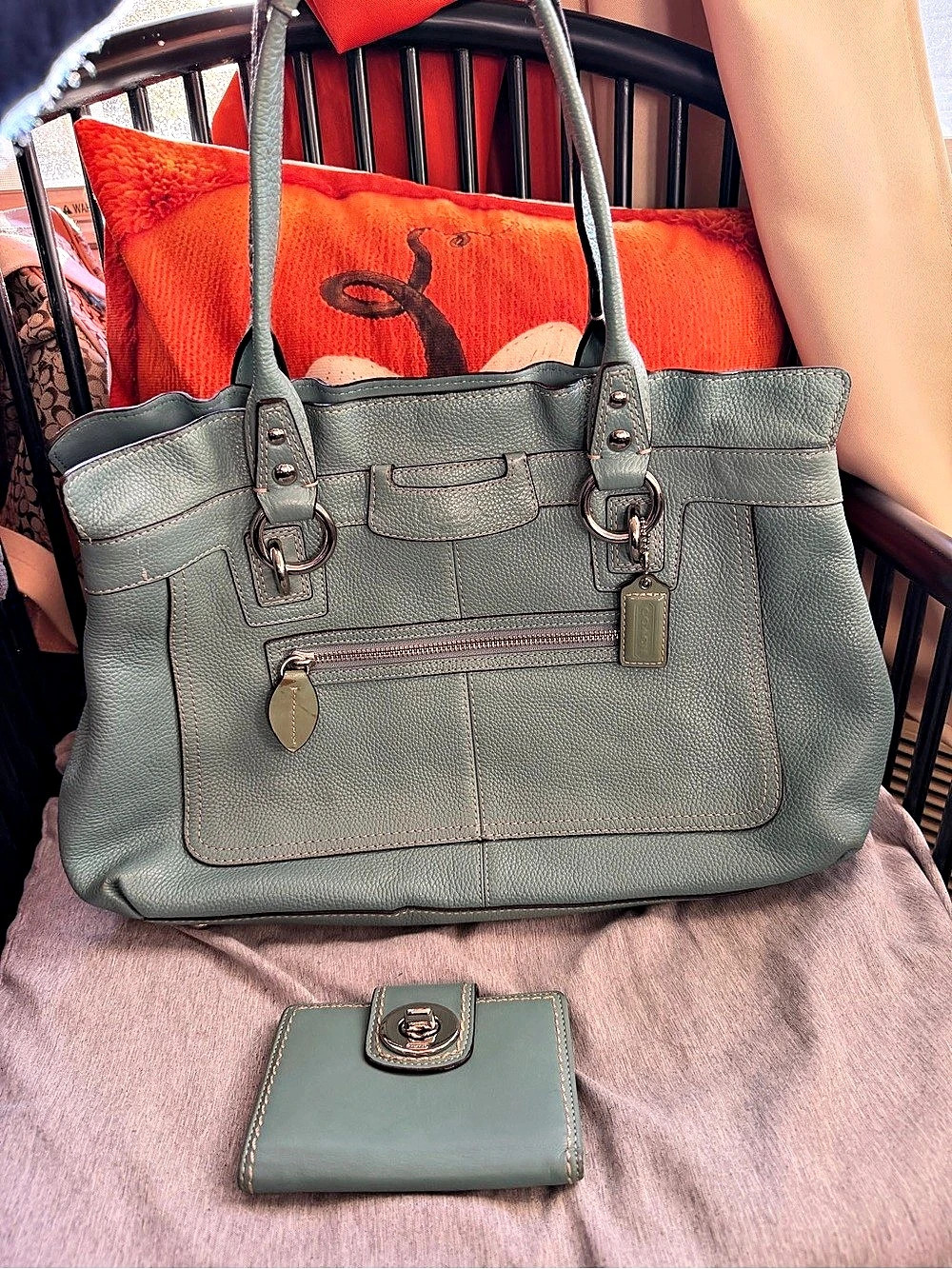 Coach Green Leather-Trim Tote with Matching Wallet